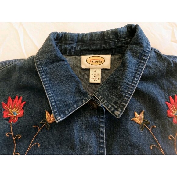 TALBOTS  EMBROIDERED FLOWERS FRONT JEAN JACKET WOMEN SIZE MEDIUM - Picture 3 of 9